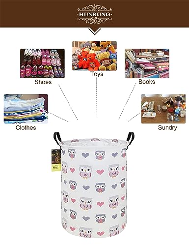 Collapsible Fabric Storage Basket, Waterproof Laundry Hamper with Handles, Round Storage Bin for Clothes Toys, Foldable Organizer for Bedroom Nursery Bathroom(Round-Love Owl) - color: Round-Love Owl