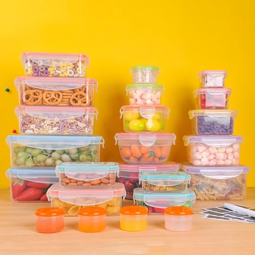 RockBerry 46 PCS Food Storage Containers with Lids Airtight- Plastic Container for Pantry Kitchen Organization-Microwave Dishwasher,Freezer Safe 100% Leak Proof (23 Stackable Boxes-23 Lids) - color: 46Pcs