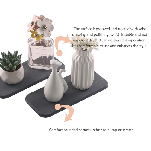 NiuYichee 2 Pcs Water Absorbing Stone Trays, Kitchen/Bathroom Sink Soap Dish, Diatomite Tray Used for Hand Soap & Cosmetic Bottles in the Modern Home, 4" W x 9" L, Dark Gray - color: Dark Gray, size: 9" x 4"