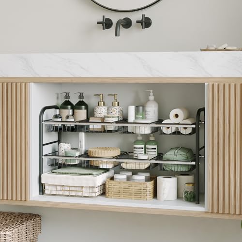 NETEL Under Sink Organizers and Storage, 2 Tier Expandable Under Cabinet Organizer Shelf with 8 Baskets, Expandable Shelf for Cupboard, Kitchen, Bathroom, Shoe Storage Rack - size: 8 Metal Baskets