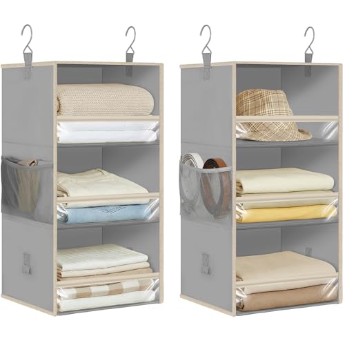 STORAGE MANIAC 6-Shelf Hanging Closet Organizer and Storage, 2 Separable 3-Shelf Haning Organizers for Closet, Collapsible Hanging Shelves Wardrobe Organization, College Dorm Room, Nursery, Gray - color: Grey