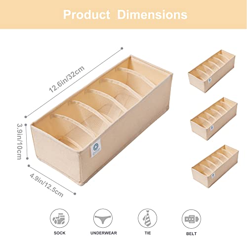 Qozary 3 Pack Sock Underwear Drawer Organizer Dividers, Collapsible Cabinet Closet Storage Boxes for Clothes, Socks, Lingerie, Underwear, Tie, Belt, Baby, Bedroom - color: Beige, size: 6 Cells