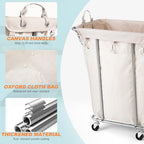 PLKOW Laundry Basket with Wheels 120L Heavy-Duty Laundry Cart with Removable Waterproof Bag, Metal Frame Clothes Basket with Lockable Casters for Home, Laundry Room, Hotel, Beige - color: Beige-120L