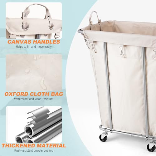 PLKOW Laundry Basket with Wheels 120L Heavy-Duty Laundry Cart with Removable Waterproof Bag, Metal Frame Clothes Basket with Lockable Casters for Home, Laundry Room, Hotel, Beige - color: Beige-120L
