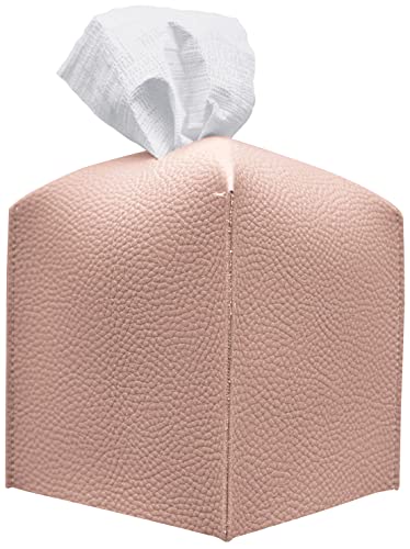 Carrotez Tissue Box Cover, [Refined] Modern PU Leather Square Tissue Box Holder - Decorative Holder/Organizer for Bathroom Vanity Countertop, Night Stands, Office Desk & Car 5"X5"X5" - Rose Pink - color: Rose Pink, size: [Square]