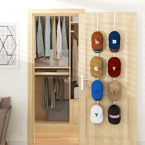 HapiRm Over Door Hat Rack - 2 Packs Hat Organizer with 8 Hooks Design, Hanging Baseball Cap Organizer Storage Holds Up to 40 Caps for Door, Bedroom, Closet (White) - color: White, size: 2 Pack