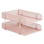 Mind Reader Stackable Paper Tray, Desktop Organizer, File Storage, Office, Metal Mesh, 2 Pcs, Pink - color: Pink