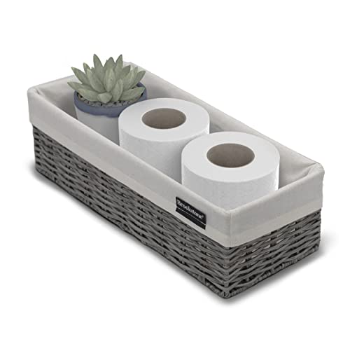 Brookstone Wicker Shelf Storage Basket Decorative Shelf Bin, bathroom organizers and storage, Boho Living Room Decor, Spring Storage 2026 - Single Basket - color: Grey Single Pack