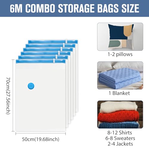 BoxLegend Vacuum Storage Bags with Hand Pump 6 Medium 19.68’’x27.56’’ Thickened Waterproof Vacuum Seal Bags for Clothing Bed Sheets Pillowcases Compression Space Saving for Moving Closet Storage - size: 6 Medium