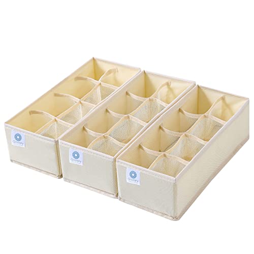 Qozary 3 Pack Sock Underwear Drawer Organizer Dividers, Collapsible Cabinet Closet Storage Boxes for Clothes, Socks, Lingerie, Underwear, Tie, Belt, Baby, Bedroom - color: Beige, size: 8 Cells