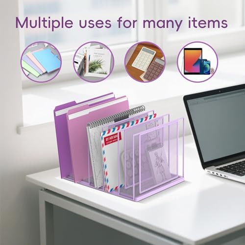 File Organizer for Desk, 5-Section Vertical File Sorter, Paper Holder Organizer Standing Metal File Folder for Office Home Classroom, Purple - color: Purple, size: 1 Pack 5-Section