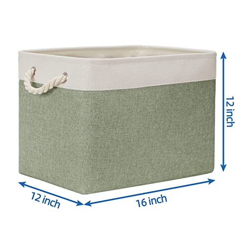 Temary Storage Baskets Fabric Storage Bins for Shelves, 2 Pack Decorative Storage Boxes Canvas Storage Basket with Handles for Organizing Clothes, Books(White&Green,16Lx12Wx12H Inches) - color: Green&white, size: 16L x 12W x 12H inches (2pcs)