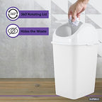 Superio Small 2.5 Gallon Plastic Trash Can with Swing Top Lid, Compact Slim Waste Bin for Under Desk, Office, Bedroom, Bathroom, Dorm Room, 10 Qt. Portable Garbage Can (White) - size: 2.5 Gallon, style: 1 Pack