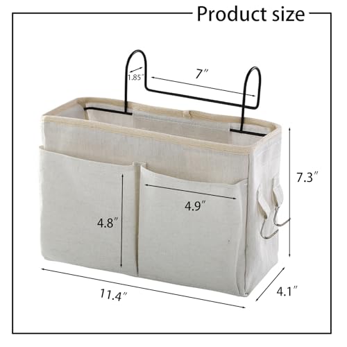 Bedside Caddy Organizer Hanging Storage Basket with Large Pockets & Hooks, Heavy-Duty Canvas Bedside Organizer for Bunk Beds, Dorm Rooms, Hospital Beds & Small Spaces (Beige) - color: Beige