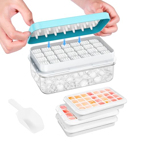 0.8“ Ice Cube Tray with Lid and Bin, PHINOX 84 pcs Ice Trays for Freezer, Ice Cube Trays for Freezer with 3 trays, Container, Lid & Ice Scoop, BPA Free(28Pcs/Tier)) - color: Blue, size: 0.8"-3tier