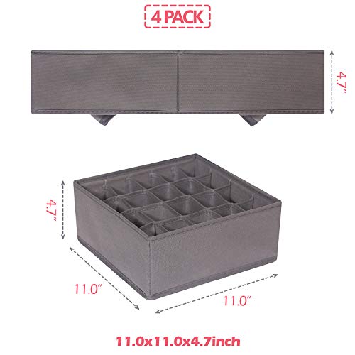 DIOMMELL 4 Pack Foldable Cloth Storage Box Closet Dresser Drawer Organizer Fabric Baskets Bins Containers Divider for Clothes Underwear Socks Lingerie Clothing, M Grey 40-0000 - color: Grey
