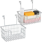 JUNCHU CHERRY Wire Hanging Storage Basket 2 Packs, Wall Mounted Kitchen Bathroom Storage Basket, Multi-Functional, No Punching, Strong Bearing, Chrome - color: Chrome