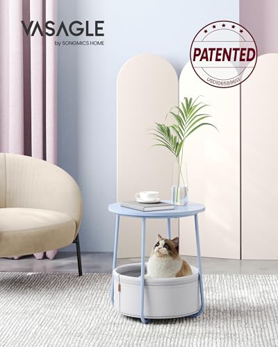VASAGLE LILEA Collection - Small Round Side End Table, Modern Nightstand with Fabric Basket, Pale Blue and Ice Blue ULET223Q62 - color: Pale Blue + Ice Blue, size: Round + 1 pack