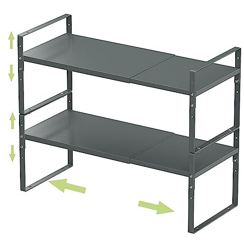 Jojocross Expandable Stackable Spice Rack Cabinet Shelf Organizer in Cabinets Shelves Kitchen Cupboard Organization Stack up Racks Pantry Countertop Storage (Gray, Medium 2 Packs) - color: 2 Packs/Gun-gray, size: M:7.85"D x 16.6"W x 5.75"H