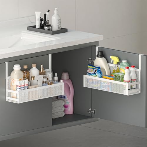 Hanging Bathroom Baskets Fine Mesh Wire Storage Basket Over Cabinet Door Organizer No Drilling Required for Kitchen Bathroom Office, Large, 2 Pack - size: 2 Larges