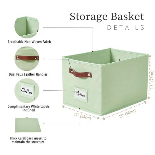 DECOMOMO Storage Baskets for Shelves - Large 15"x11"x10" Foldable Fabric Storage Bins, Baskets for Organizing with Labels (Green, 4pcs) - color: Green