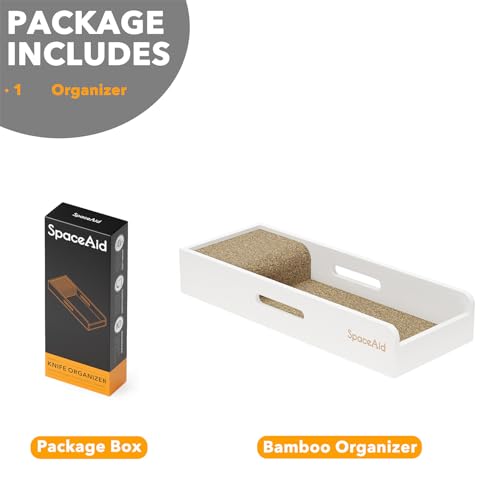 SpaceAid Knife Drawer Organizer Bamboo Insert Dock, Kitchen Steak Knives Holder Organizers Block for Drawer in Storage Organization (Small, White) - size: White, Small