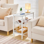 HOOBRO End Table, 3-Tier Narrow Side Table, Nightstand with 2 Flat or Slant Adjustable Shelves for Small Spaces, Hallway, Living Room, Bedroom, Sturdy, Easy Assembly, White WT23BZ01G1 - color: White