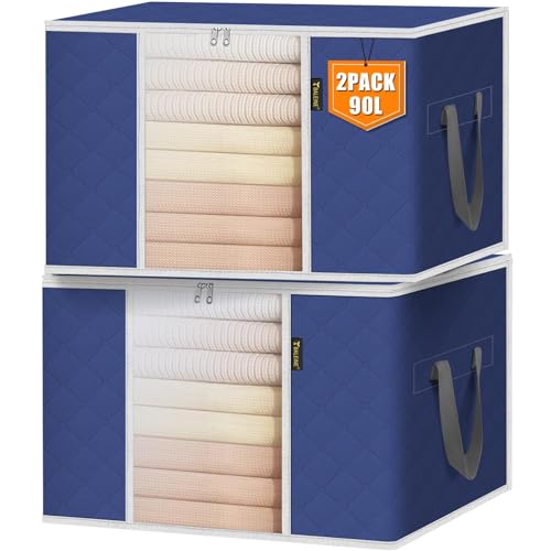 BALEINE 2 Pack Clothes Storage Bags, 24 Gallon Storage Containers with Reinforced Handle, Sturdy Zipper, Closet Organizer for Blanket, Comforter, Pillow, Bedding (Blue, 2 Pack) - color: Blue, size: 2 Pack-24 Gallon