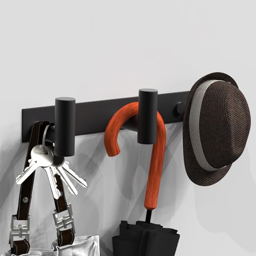 VAEHOLD Black Hat and Coat Wall Mount Rack - 3 Hooks for Robes, Bags, Keys, and Towels - Bathroom Towel Hanger Organizer (2 Pack) - color: Black, size: “T“ Shape 3 Hooks 2 Pack