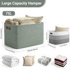 75L Green Cotton Rope Storage Basket, Large Rectangle Laundry Hamper with Handles, 22”x17”x12” Woven Blanket and Toy Basket for Living Room, Bedroom and Nursery - color: Green