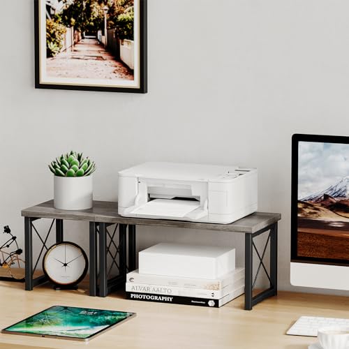 Honiter Desk Shelf for Top of Desk, Wood Desktop Shelf, 2 Tier Adjustable Bookshelf Organizer, Freestanding Stackable Desk Stand Storage Organizers Kitchen Counter Display Rack - color: Grey, size: 7.6in-1 Pack