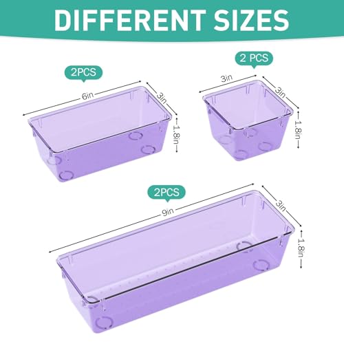 WOWBOX 6 Pack Clear Drawer Organizer Set, Acrylic Drawer Storage Trays, Storage Bins for Makeup, Cosmetics, Jewelries, Utensils, Gadgets, Office, Purple - color: Purple, size: 6 PCS
