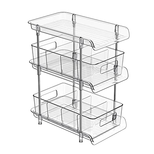 3 Tier Clear Bathroom Organizer with Dividers, Multi-Purpose Pull-Out Pantry Organization and Storage, Under Sink Closet Organizers and Storage, Vanity Skincare Cosmetic Organizer Medicine Bins - color: Clear