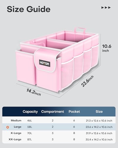 HOTOR Trunk Organizer for Car - Car Organizer, Foldable Trunk organizer for SUVs & Sedans, Sturdy Organization for Car Accessories, Tools, Sundries, Pink, 2 Compartments, 23.6"×14.2"×10.6" - color: Pink, size: Large (2 Compartments)