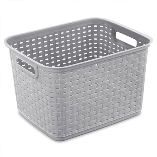 Sterilite 6-Pack Tall Weave Basket, Woven Plastic Storage Baskets for Organization, Cement Gray - Organizing Bin Containers with Handles for Bedroom, Bathroom, Dorm, Laundry Room, and Closet - size: 6 Pack
