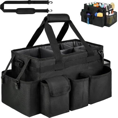 Cleaning Caddy Bag,Large Cleaning Supplies Organizer with Handle for Housekeepers, Black - color: Black, size: Large