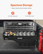 VEVOR Truck Bed Storage Box, Compatible with 2015-2020 Ford F150 R, Waterproof ABS Wheel Well Tool Box with Lockable Lid and Password Padlock, 6.6 Gal/25 L Truck Bed Toolbox, Passenger Side, Black - size: Passenger Side, style: F150