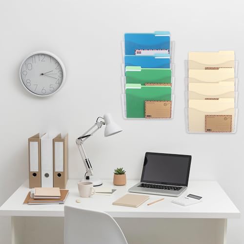 EASEPRES 8 Pack Clear Single Pocket Hanging File Organizer, Plastic Wall Mount Paper Mails Magazines Holder, Mounted Folder Bins for Office, School and Home, 13.85x3.14x6.88 inches - color: Clear, size: 8 Pack
