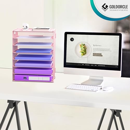 8 Tier Paper Letter Tray Organizer with Handles, Mesh Desk File Holder Storage Organization for Home School Classroom & Office (Pink) - color: Pink