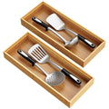 Bamboo Drawer Organizer, Stackable Utensil Trays for Kitchen, Wood Silverware Organizer for Drawer, Set of 2-15"x6"x2"