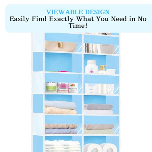 Over The Door Organizer 6 Tiers, Extra Large Behind Door Storage of 12 Compartments, 80 lbs Weight Capacity Hanging Storage Organizer with Clear Window Kids Toys,Shoes,Diapers,Room Storage,Blue - color: Blue - 6 Tiers