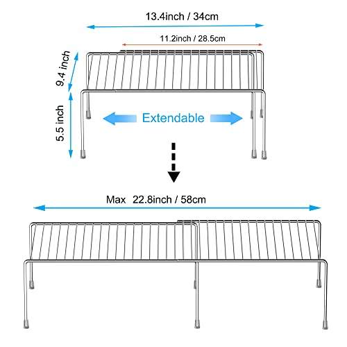iPEGTOP Expandable Kitchen Cupboard Organiser, 2-Piece Adjustable Freezer Cabinet Storage Wire Shelf Rack Rustproof Metal Shelves Space Saver for Countertop Pantry Drawer Utensils - color: Chrome