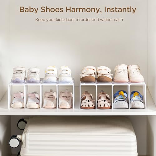 HBlife White Acrylic Kids Shoe Rack for Closet Organizers and Storage, Small Shoe Rack 4 Sections Toddler Baby Shoe Storage Organizer Stackable Shoe Shelf,Desk File Sorter Book Purse Organizer(2 Pack) - color: White, size: 2 Pack