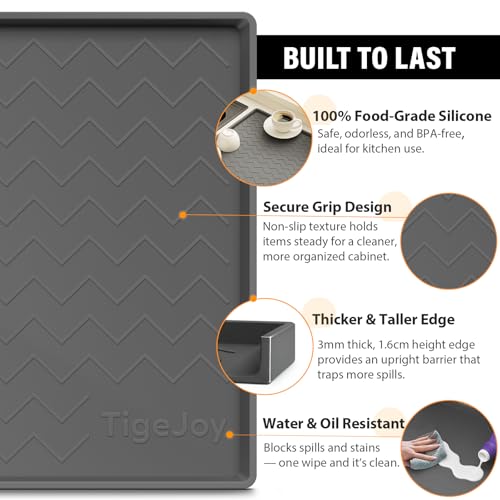 TigeJoy 25" x 19" Under Sink Mats for Kitchen Waterproof, Leak-Proof Silicone Mat Sink Protector and Cabinet Liner, Kitchen Essentials Organizer and Storage, Boot or Shoe Tray, Pet Feeding Mat - color: Beige, size: 19"W x 25"L