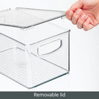 mDesign Plastic Deep Storage Bin Box Container with Lid and Built-In Handles - Organization for Fruit, Snacks, or Food in Kitchen Pantry, Cabinet, or Cupboard, Ligne Collection, 8 Pack, Clear - size: 10.6 x 6.2 x 5.2 (Pack of 8)