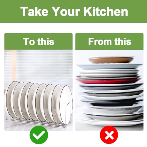 SITAKE 6 Pack Kitchen Cabinet Organizer Pot Lid Holder Stainless Steel Reusable Containers Drying Rack Stand Counter Storage Shelf for Pot Pan Dish Plate Cutting Board Serving Trays Bakeware (Silver) - color: Silver