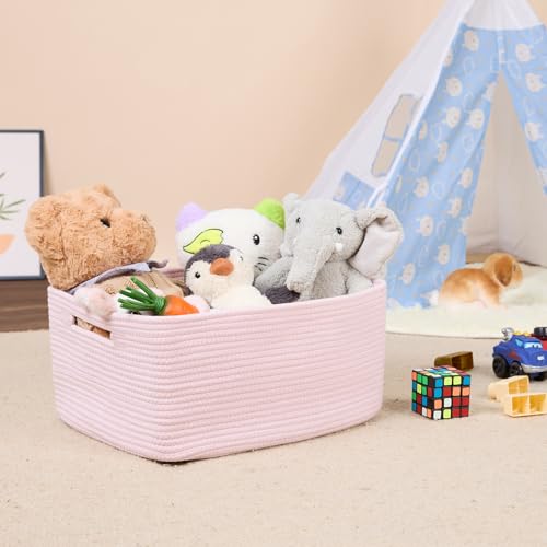 MiniArk Large Storage Baskets for Shelves, Closet Organizers Bins for Clothes Blanket Towels, Baby Nursery, Toy Baskets Box, Woven Rope Baskets, 17 x 13 x 7.5”, 2 Packs Light Pink - color: Light Pink, size: 2pcs-L17×W13×H7.5"
