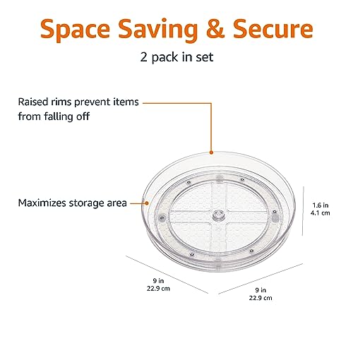 Amazon Basics Clear Rotating Lazy Susan Turntable Organizer for Condiments, 9-Inch, 2-Pack - size: 9" Diameter, 2-Pack