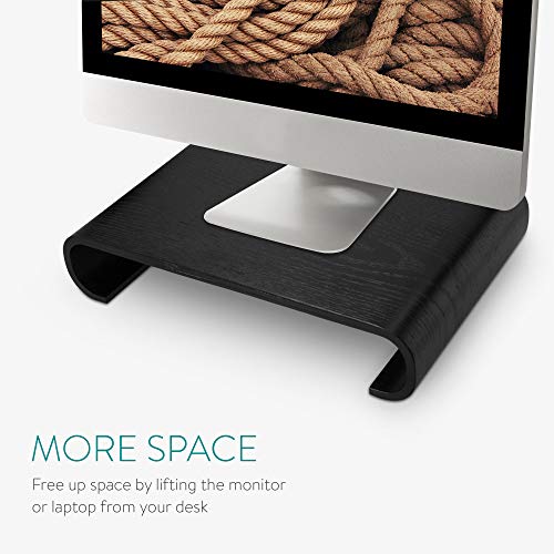 Navaris Wood Monitor Stand Riser - Computer Desk Organizer Desktop Dock Wooden Mount Display for PC TV Screen Notebook Laptop - Oak with Black Stain - style: oakwood black