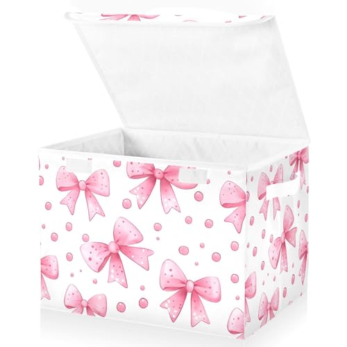 xigua Bows and Polka Dots Storage Bins with Lids and Carrying Handle,Foldable Storage Boxes Organizer Containers Baskets Cube with Cover for Home Bedroom Closet Office - color: Bows and Polka Dots